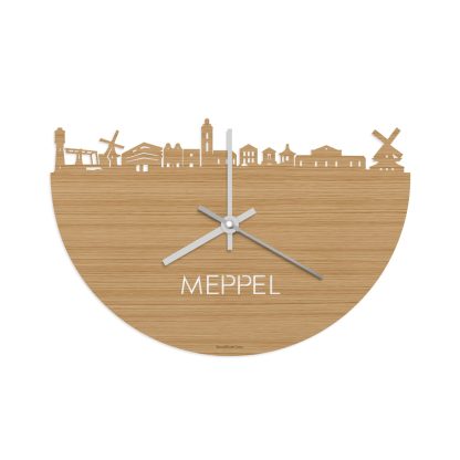 Skyline Klok Meppel Bamboe houten cadeau wanddecoratie relatiegeschenk van WoodWideCities