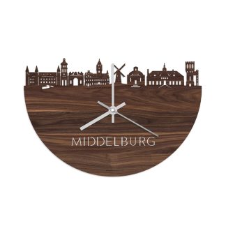 Skyline Klok Middelburg Noten houten cadeau wanddecoratie relatiegeschenk van WoodWideCities