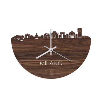 Skyline Klok Milano Noten houten cadeau decoratie relatiegeschenk van WoodWideCities