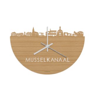 Skyline Klok Musselkanaal Bamboe houten cadeau wanddecoratie relatiegeschenk van WoodWideCities