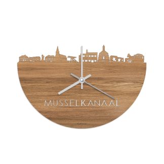 Skyline Klok Musselkanaal Eiken houten cadeau wanddecoratie relatiegeschenk van WoodWideCities