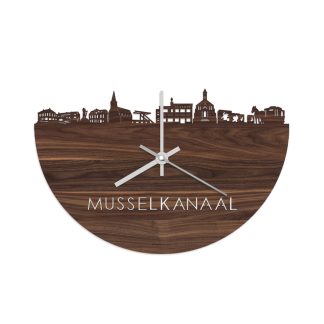 Skyline Klok Musselkanaal Noten houten cadeau wanddecoratie relatiegeschenk van WoodWideCities