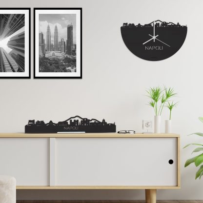 Skyline Klok Napoli Black Zwart houten cadeau decoratie relatiegeschenk van WoodWideCities