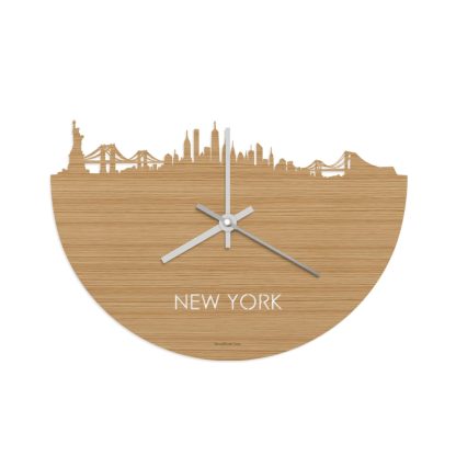 Skyline Klok New York Bamboe Bamboe  houten cadeau wanddecoratie relatiegeschenk van WoodWideCities