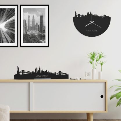 Skyline Klok New York Black houten cadeau wanddecoratie relatiegeschenk van WoodWideCities