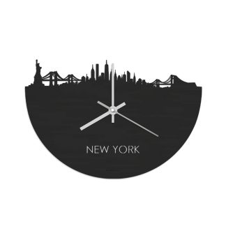 Skyline Klok New York Black Zwart  houten cadeau wanddecoratie relatiegeschenk van WoodWideCities