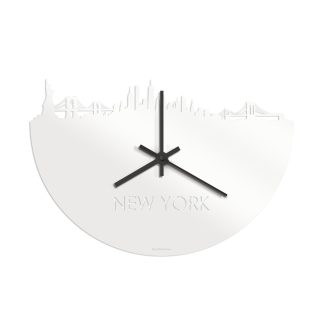 Skyline Klok New York Wit glanzend gerecycled kunststof cadeau wanddecoratie relatiegeschenk van WoodWideCities