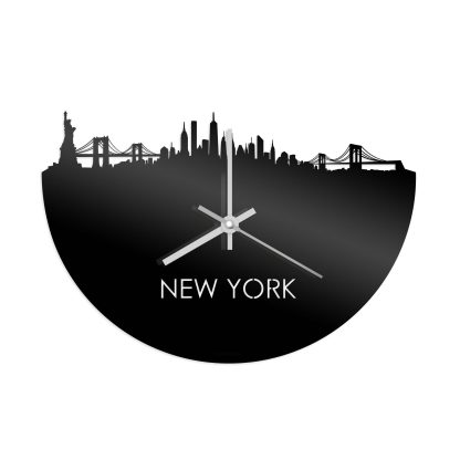 Skyline Klok New York Zwart Glanzend houten cadeau wanddecoratie relatiegeschenk van WoodWideCities