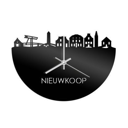 Skyline Klok Nieuwkoop Zwart glanzend gerecycled kunststof cadeau wanddecoratie relatiegeschenk van WoodWideCities