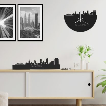 Skyline Klok Nijmegen Black houten cadeau wanddecoratie relatiegeschenk van WoodWideCities