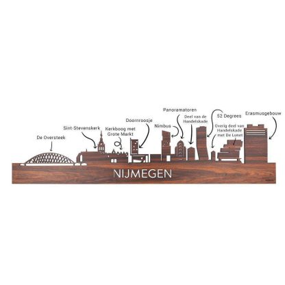 Skyline Klok Nijmegen Black Zwart houten cadeau wanddecoratie relatiegeschenk van WoodWideCities