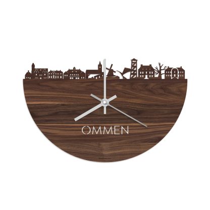 Skyline Klok Ommen Noten houten cadeau decoratie relatiegeschenk van WoodWideCities