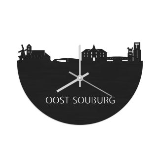 Skyline Klok Oost-Souburg Black Zwart houten cadeau wanddecoratie relatiegeschenk van WoodWideCities