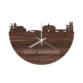 Skyline Klok Oost-Souburg Noten houten cadeau wanddecoratie relatiegeschenk van WoodWideCities