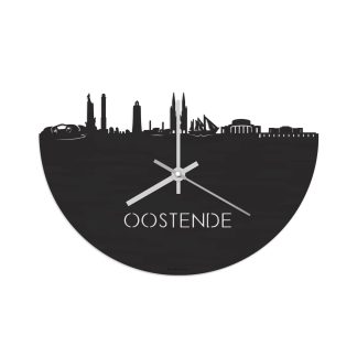 Skyline Klok Oostende Black Zwart houten cadeau wanddecoratie relatiegeschenk van WoodWideCities