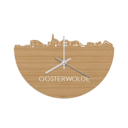 Skyline Klok Oosterwolde Bamboe houten cadeau wanddecoratie relatiegeschenk van WoodWideCities