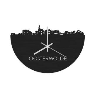 Skyline Klok Oosterwolde Black Zwart houten cadeau wanddecoratie relatiegeschenk van WoodWideCities