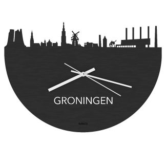 Skyline Klok Oud Groningen Black houten cadeau wanddecoratie relatiegeschenk van WoodWideCities