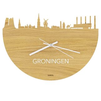 Skyline Klok Oud Groningen Eiken houten cadeau wanddecoratie relatiegeschenk van WoodWideCities