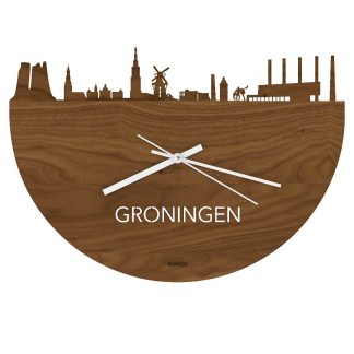 Skyline Klok Oud Groningen Noten houten cadeau wanddecoratie relatiegeschenk van WoodWideCities