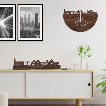 Skyline Klok Oudewater Noten houten cadeau decoratie relatiegeschenk van WoodWideCities