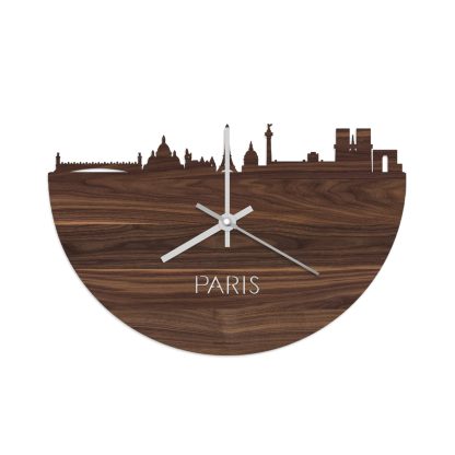 Skyline Klok Parijs Noten houten cadeau wanddecoratie relatiegeschenk van WoodWideCities