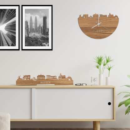 Skyline Klok Rijssen Eiken houten cadeau wanddecoratie relatiegeschenk van WoodWideCities