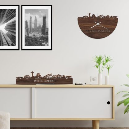 Skyline Klok Rio de Janeiro Noten houten cadeau wanddecoratie relatiegeschenk van WoodWideCities