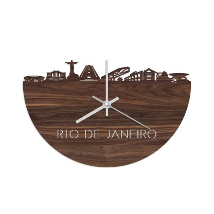 Skyline Klok Rio de Janeiro Noten houten cadeau wanddecoratie relatiegeschenk van WoodWideCities