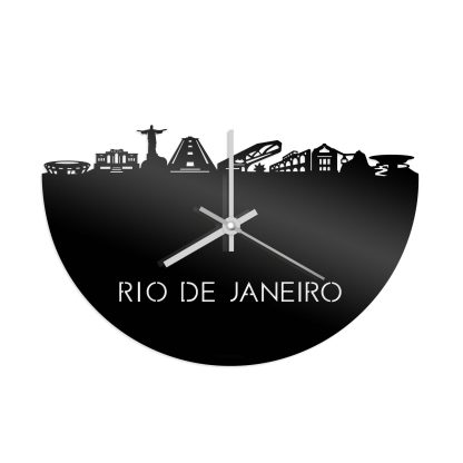 Skyline Klok Rio de Janeiro Zwart glanzend gerecycled kunststof cadeau wanddecoratie relatiegeschenk van WoodWideCities