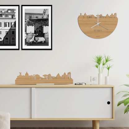 Skyline Klok Rome Bamboe houten cadeau wanddecoratie relatiegeschenk van WoodWideCities