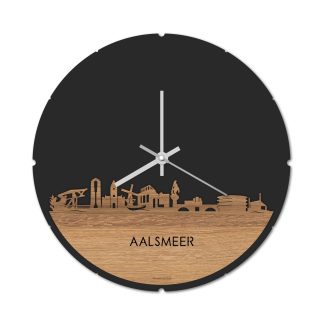 Skyline Klok Rond Aalsmeer Eiken houten cadeau decoratie relatiegeschenk van WoodWideCities