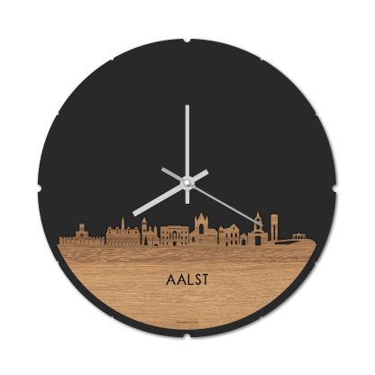 Skyline Klok Rond Aalst Eiken houten cadeau decoratie relatiegeschenk van WoodWideCities