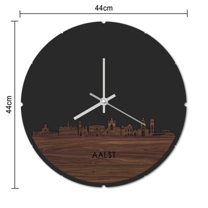 Skyline Klok Rond Aalst Eiken houten cadeau decoratie relatiegeschenk van WoodWideCities