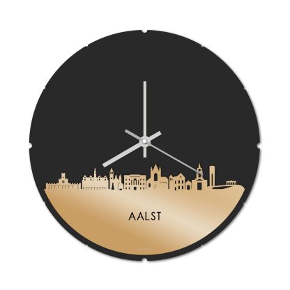 Skyline Klok Rond Aalst Metallic Goud gerecycled kunststof cadeau decoratie relatiegeschenk van WoodWideCities