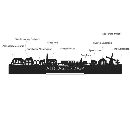 Skyline Klok Rond Alblasserdam Noten houten cadeau decoratie relatiegeschenk van WoodWideCities