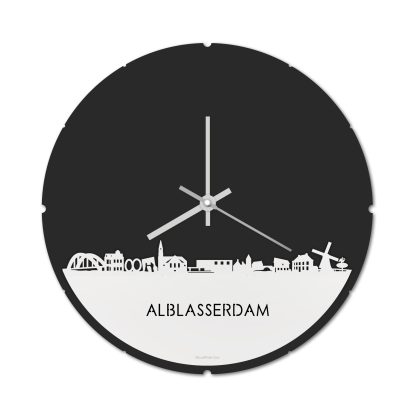 Skyline Klok Rond Alblasserdam Wit glanzend gerecycled kunststof cadeau decoratie relatiegeschenk van WoodWideCities