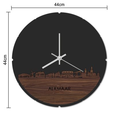 Skyline Klok Rond Alkmaar Eiken houten cadeau decoratie relatiegeschenk van WoodWideCities