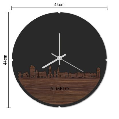 Skyline Klok Rond Almelo Eiken houten cadeau decoratie relatiegeschenk van WoodWideCities