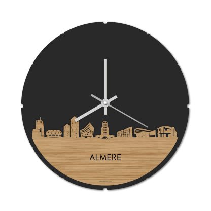 Skyline Klok Rond Almere Bamboe houten cadeau decoratie relatiegeschenk van WoodWideCities