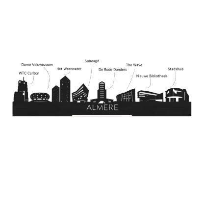 Skyline Klok Rond Almere Noten houten cadeau decoratie relatiegeschenk van WoodWideCities