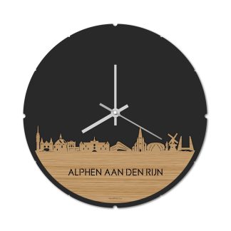 Skyline Klok Rond Alphen aan den Rijn Bamboe houten cadeau decoratie relatiegeschenk van WoodWideCities