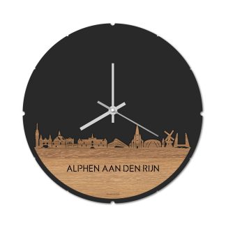 Skyline Klok Rond Alphen aan den Rijn Eiken houten cadeau decoratie relatiegeschenk van WoodWideCities