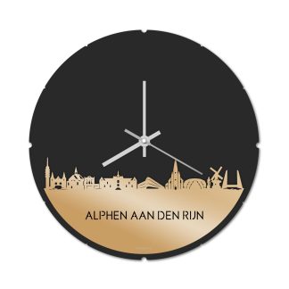 Skyline Klok Rond Alphen aan den Rijn Metallic Goud gerecycled kunststof cadeau decoratie relatiegeschenk van WoodWideCities