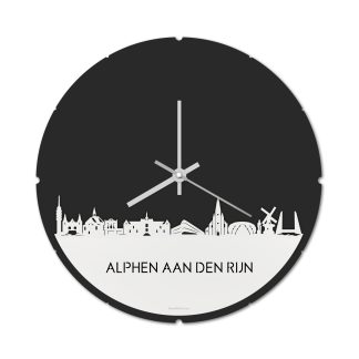 Skyline Klok Rond Alphen aan den Rijn Wit glanzend gerecycled kunststof cadeau decoratie relatiegeschenk van WoodWideCities