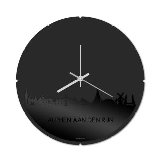 Skyline Klok Rond Alphen aan den Rijn Zwart glanzend gerecycled kunststof cadeau decoratie relatiegeschenk van WoodWideCities