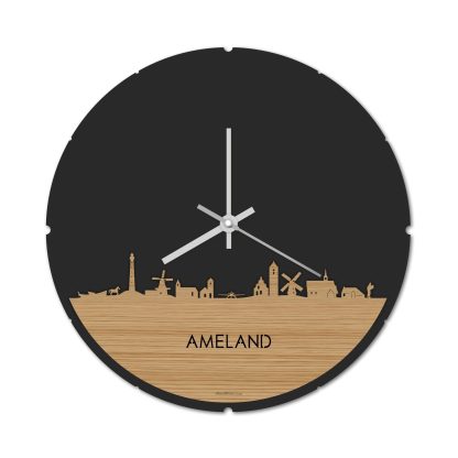 Skyline Klok Rond Ameland Bamboe Bamboe  houten cadeau decoratie relatiegeschenk van WoodWideCities