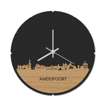 Skyline Klok Rond Amersfoort Bamboe houten cadeau decoratie relatiegeschenk van WoodWideCities