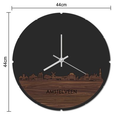 Skyline Klok Rond Amstelveen Bamboe houten cadeau decoratie relatiegeschenk van WoodWideCities