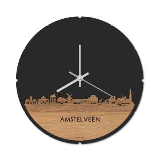 Skyline Klok Amstelveen Eiken houten cadeau decoratie relatiegeschenk van WoodWideCities